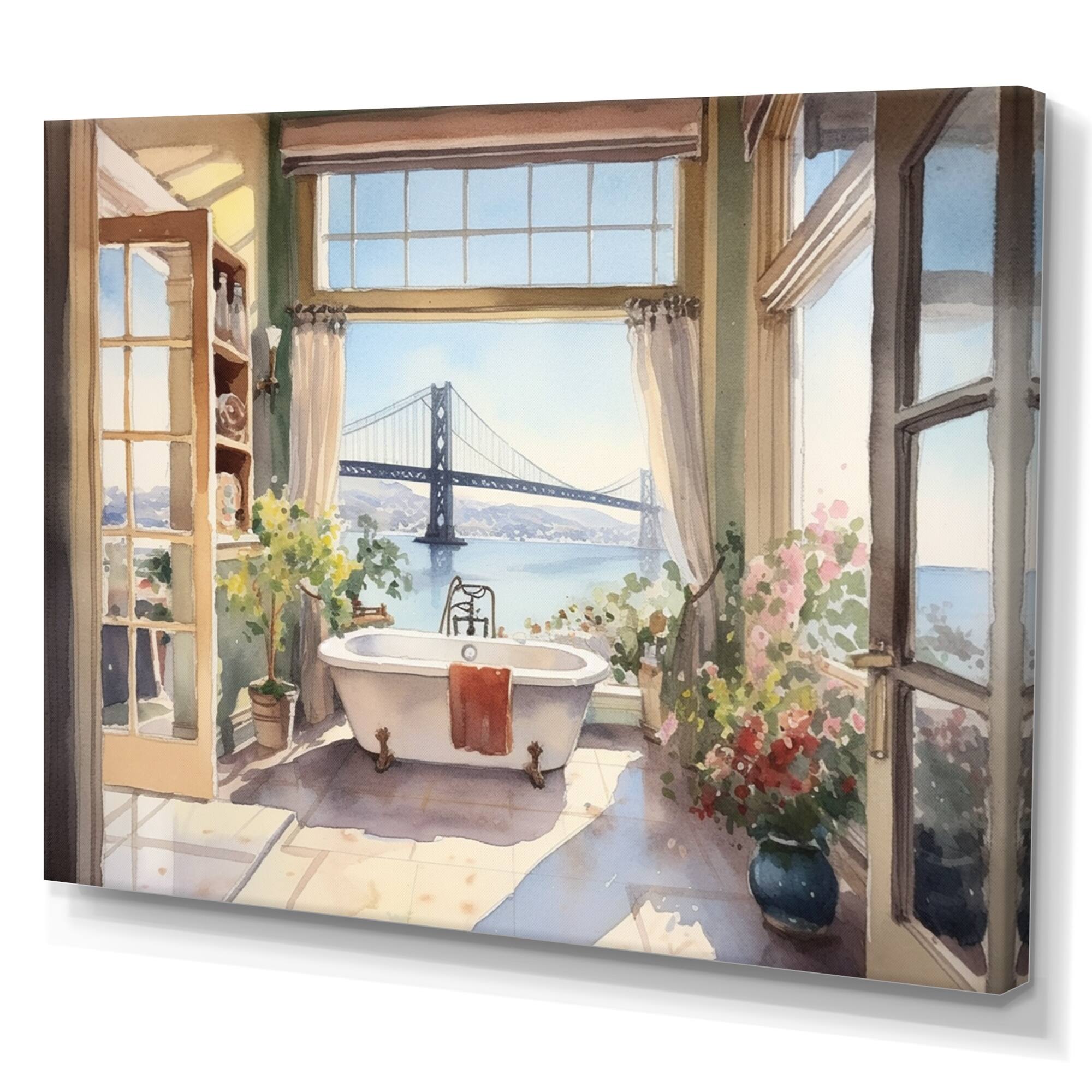 Designart "Bathtub Bliss With A View Of San Francisco Ii" Bathroom